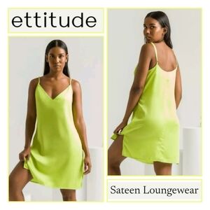 NEW ETTITUDE Size Small Sateen Slip Dress in Lime Green Bamboo Lyocell